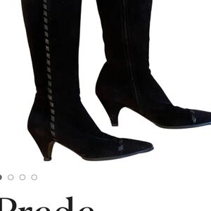 Prada Chocolate Suede Boots low heel